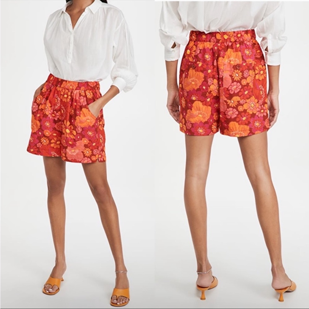FREE PEOPLE red / orange floral‎ print Palo Duro Floral Pull-On shorts XS